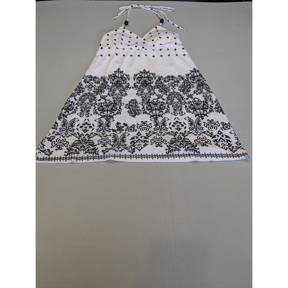Christina Love Halter Dress Sz S Black White Polka Dot Damask Beaded